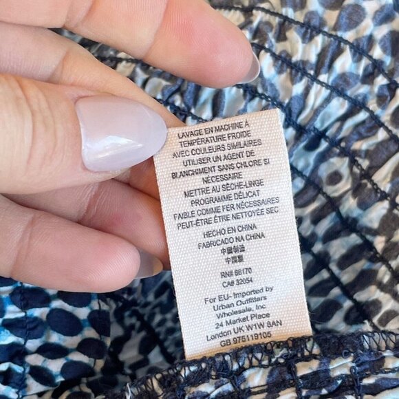 Free People Abstract Print Off Shoulder Smocked Mini Dress Blue Small Tie Neck - Picture 6 of 8